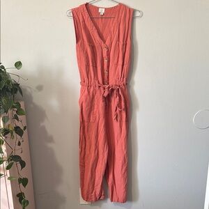 Coral Sleeveless Button-Down Jumpsuit